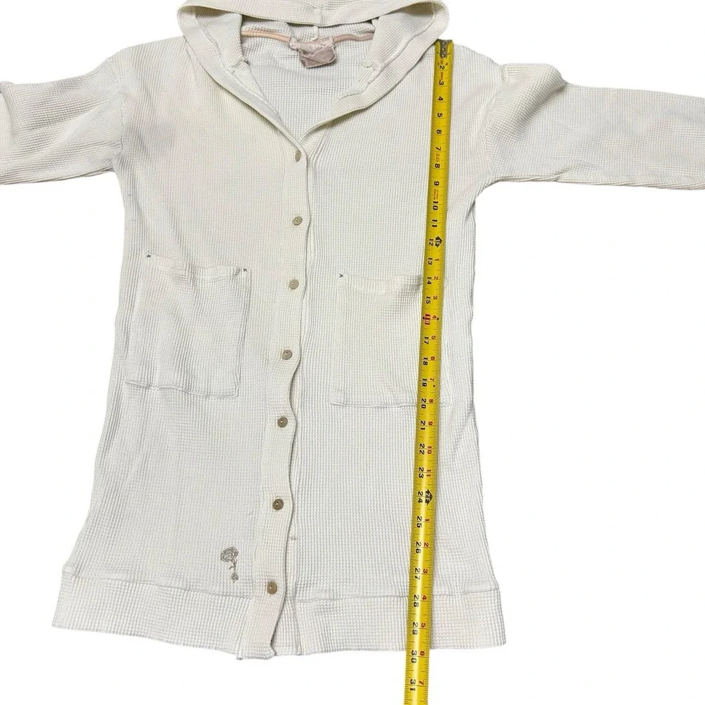 The Good Alma Womens Organic Cotton Waffle Knit Hooded Cardigan‎ Button-Front L